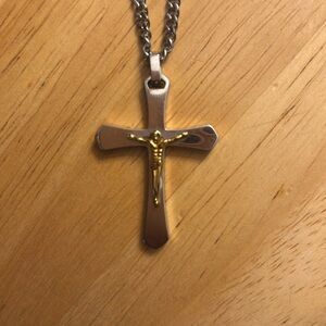 Stainless steel crucifix charm and necklace